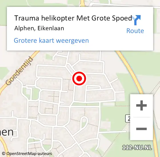 Locatie op kaart van de 112 melding: Trauma helikopter Met Grote Spoed Naar Alphen, Eikenlaan op 9 november 2022 11:07