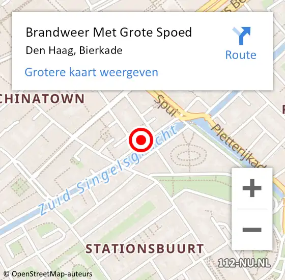 Locatie op kaart van de 112 melding: Brandweer Met Grote Spoed Naar Den Haag, Bierkade op 9 november 2022 11:38