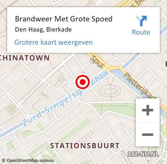 Locatie op kaart van de 112 melding: Brandweer Met Grote Spoed Naar Den Haag, Bierkade op 9 november 2022 11:43