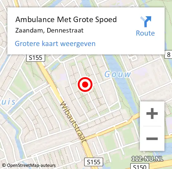 Locatie op kaart van de 112 melding: Ambulance Met Grote Spoed Naar Zaandam, Dennestraat op 9 november 2022 11:45