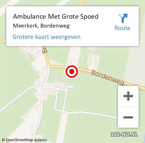 Locatie op kaart van de 112 melding: Ambulance Met Grote Spoed Naar Meerkerk, Bordenweg op 9 november 2022 11:47