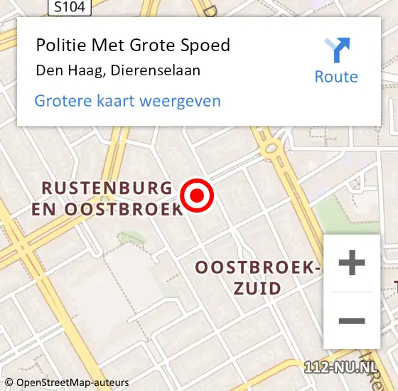Locatie op kaart van de 112 melding: Politie Met Grote Spoed Naar Den Haag, Dierenselaan op 9 november 2022 11:49