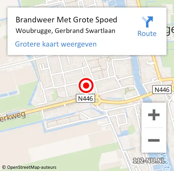 Locatie op kaart van de 112 melding: Brandweer Met Grote Spoed Naar Woubrugge, Gerbrand Swartlaan op 9 november 2022 12:14