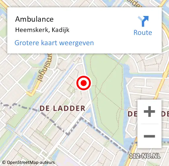 Locatie op kaart van de 112 melding: Ambulance Heemskerk, Kadijk op 9 november 2022 12:15