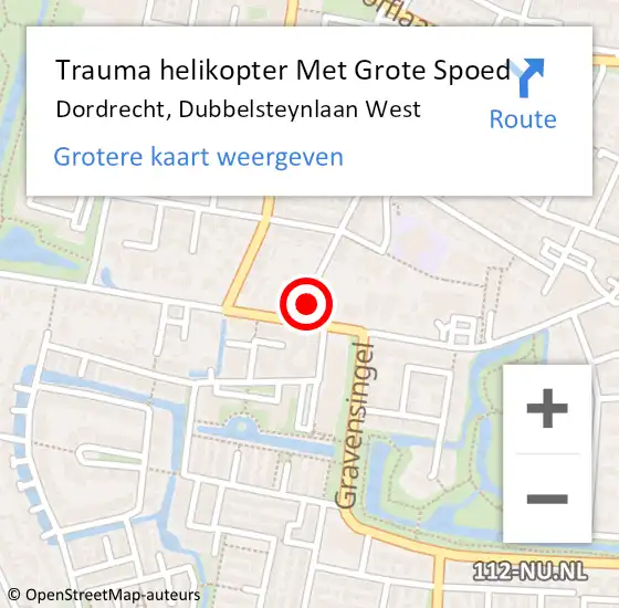 Locatie op kaart van de 112 melding: Trauma helikopter Met Grote Spoed Naar Dordrecht, Dubbelsteynlaan West op 9 november 2022 12:26