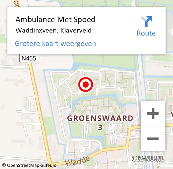 Locatie op kaart van de 112 melding: Ambulance Met Spoed Naar Waddinxveen, Klaverveld op 9 november 2022 13:06