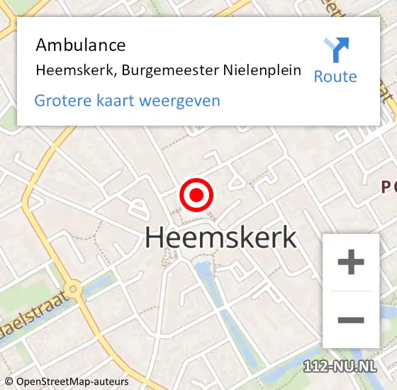 Locatie op kaart van de 112 melding: Ambulance Heemskerk, Burgemeester Nielenplein op 9 november 2022 13:27