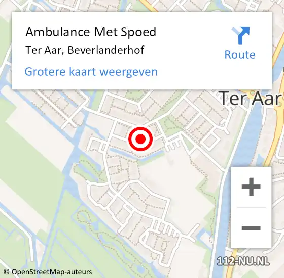 Locatie op kaart van de 112 melding: Ambulance Met Spoed Naar Ter Aar, Beverlanderhof op 9 november 2022 13:28