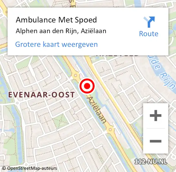 Locatie op kaart van de 112 melding: Ambulance Met Spoed Naar Alphen aan den Rijn, Aziëlaan op 9 november 2022 13:46