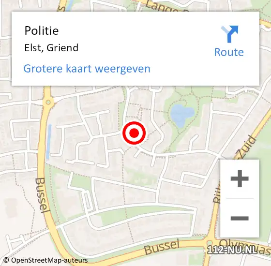 Locatie op kaart van de 112 melding: Politie Elst, Griend op 9 november 2022 13:49