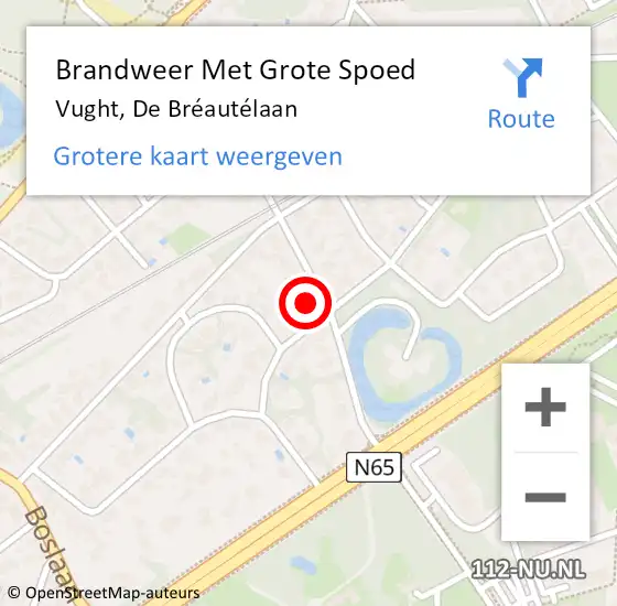 Locatie op kaart van de 112 melding: Brandweer Met Grote Spoed Naar Vught, De Bréautélaan op 9 november 2022 13:52