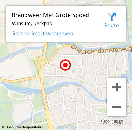 Locatie op kaart van de 112 melding: Brandweer Met Grote Spoed Naar Winsum, Kerkpad op 9 november 2022 14:15