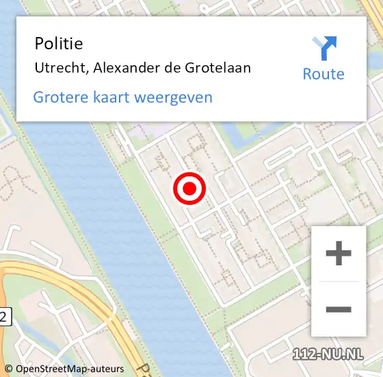 Locatie op kaart van de 112 melding: Politie Utrecht, Alexander de Grotelaan op 9 november 2022 14:16