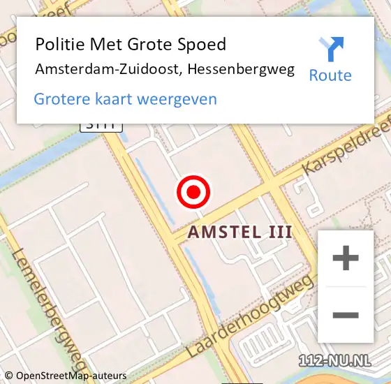 Locatie op kaart van de 112 melding: Politie Met Grote Spoed Naar Amsterdam-Zuidoost, Hessenbergweg op 9 november 2022 14:16