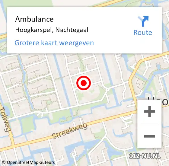 Locatie op kaart van de 112 melding: Ambulance Hoogkarspel, Nachtegaal op 9 november 2022 14:27