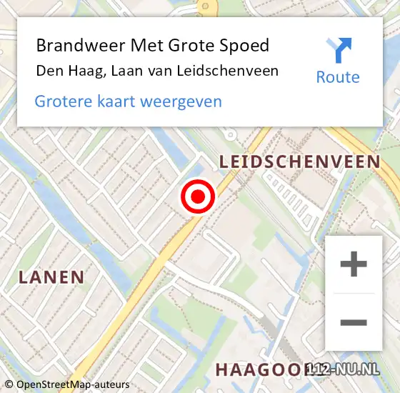 Locatie op kaart van de 112 melding: Brandweer Met Grote Spoed Naar Den Haag, Laan van Leidschenveen op 9 november 2022 14:38