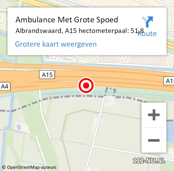 Locatie op kaart van de 112 melding: Ambulance Met Grote Spoed Naar Albrandswaard, A15 hectometerpaal: 51,8 op 9 november 2022 14:42