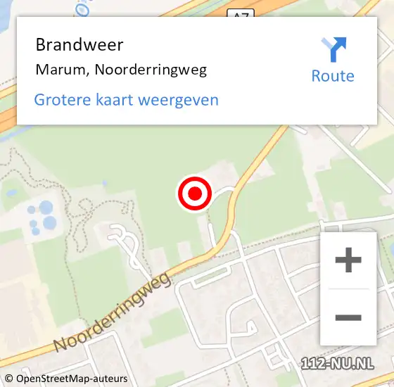 Locatie op kaart van de 112 melding: Brandweer Marum, Noorderringweg op 9 november 2022 15:00