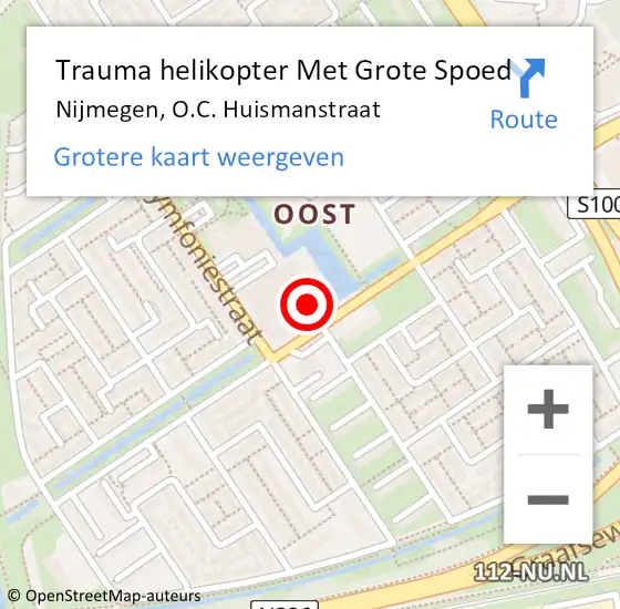 Locatie op kaart van de 112 melding: Trauma helikopter Met Grote Spoed Naar Nijmegen, O.C. Huismanstraat op 9 november 2022 15:04