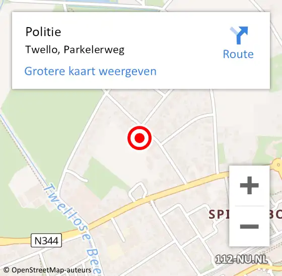 Locatie op kaart van de 112 melding: Politie Twello, Parkelerweg op 9 november 2022 15:11