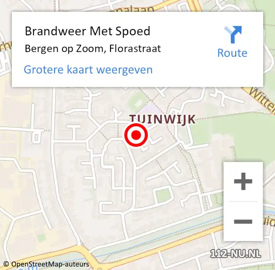 Locatie op kaart van de 112 melding: Brandweer Met Spoed Naar Bergen op Zoom, Florastraat op 9 november 2022 15:30
