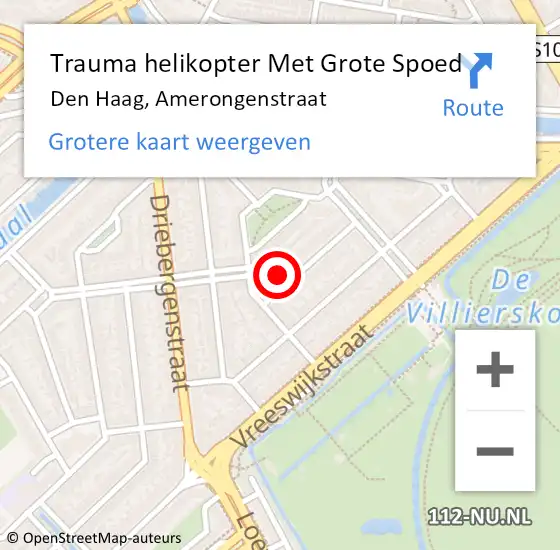 Locatie op kaart van de 112 melding: Trauma helikopter Met Grote Spoed Naar Den Haag, Amerongenstraat op 9 november 2022 15:49