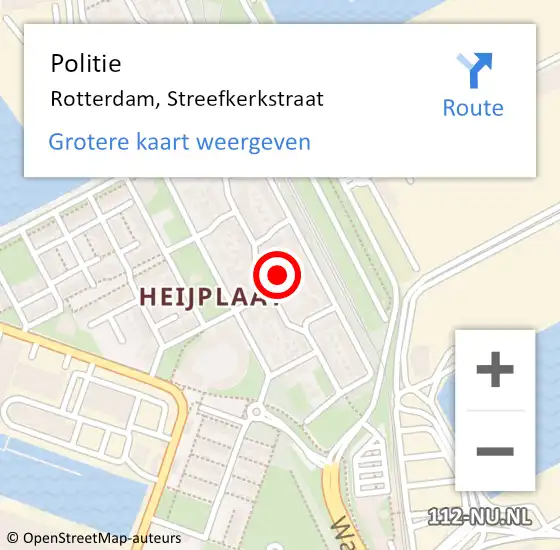 Locatie op kaart van de 112 melding: Politie Rotterdam, Streefkerkstraat op 9 november 2022 16:00