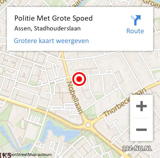 Locatie op kaart van de 112 melding: Politie Met Grote Spoed Naar Assen, Stadhouderslaan op 9 november 2022 16:00