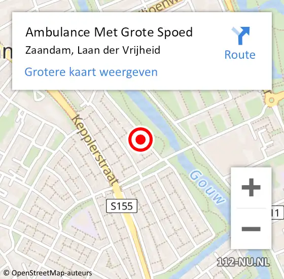 Locatie op kaart van de 112 melding: Ambulance Met Grote Spoed Naar Zaandam, Laan der Vrijheid op 9 november 2022 16:01