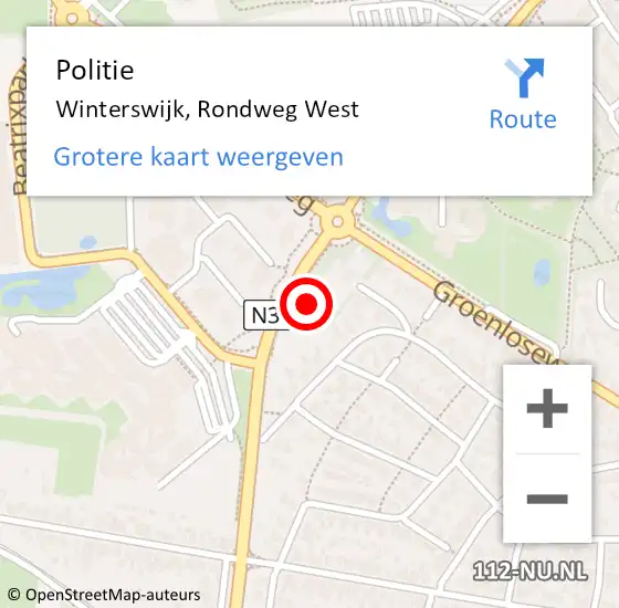 Locatie op kaart van de 112 melding: Politie Winterswijk, Rondweg West op 9 november 2022 16:01