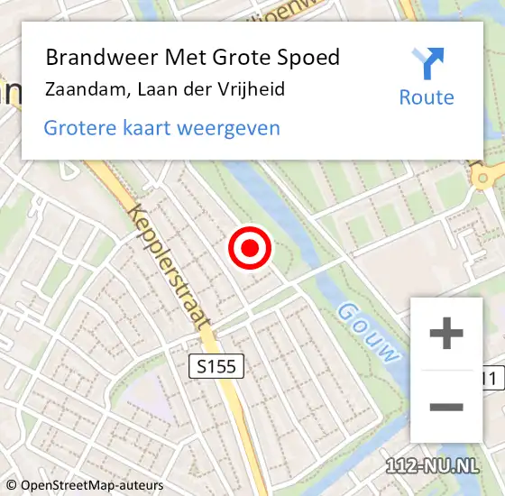 Locatie op kaart van de 112 melding: Brandweer Met Grote Spoed Naar Zaandam, Laan der Vrijheid op 9 november 2022 16:03