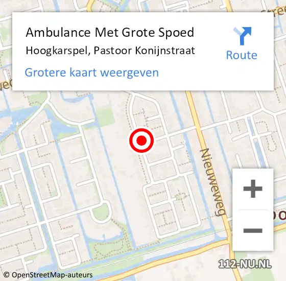 Locatie op kaart van de 112 melding: Ambulance Met Grote Spoed Naar Hoogkarspel, Pastoor Konijnstraat op 9 november 2022 16:04