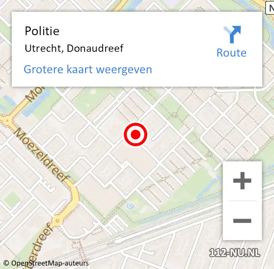 Locatie op kaart van de 112 melding: Politie Utrecht, Donaudreef op 9 november 2022 16:12