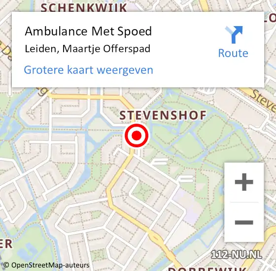 Locatie op kaart van de 112 melding: Ambulance Met Spoed Naar Leiden, Maartje Offerspad op 9 november 2022 16:18