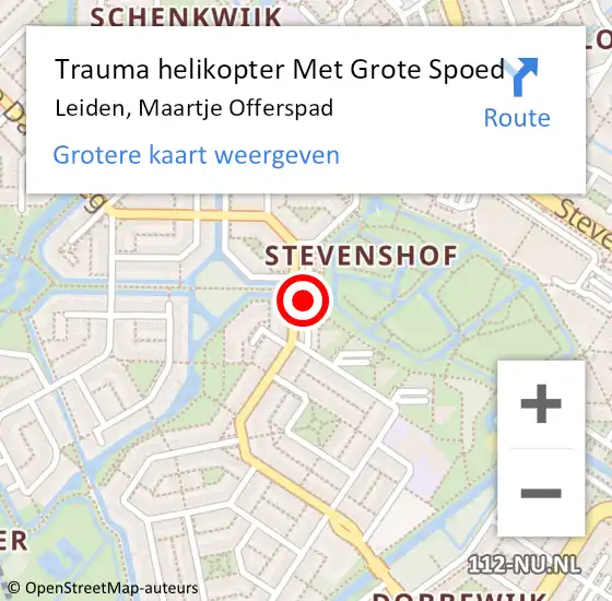 Locatie op kaart van de 112 melding: Trauma helikopter Met Grote Spoed Naar Leiden, Maartje Offerspad op 9 november 2022 16:21