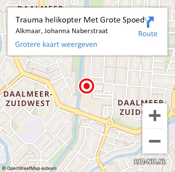 Locatie op kaart van de 112 melding: Trauma helikopter Met Grote Spoed Naar Alkmaar, Johanna Naberstraat op 9 november 2022 16:22