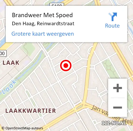 Locatie op kaart van de 112 melding: Brandweer Met Spoed Naar Den Haag, Reinwardtstraat op 9 november 2022 17:05