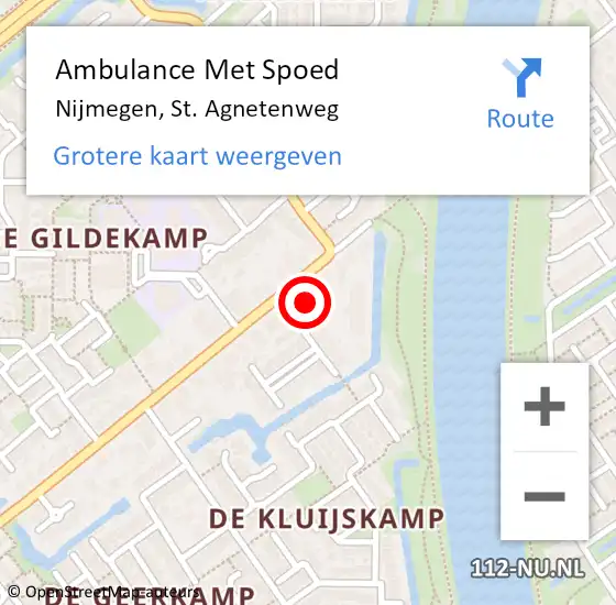 Locatie op kaart van de 112 melding: Ambulance Met Spoed Naar Nijmegen, St. Agnetenweg op 9 november 2022 17:11