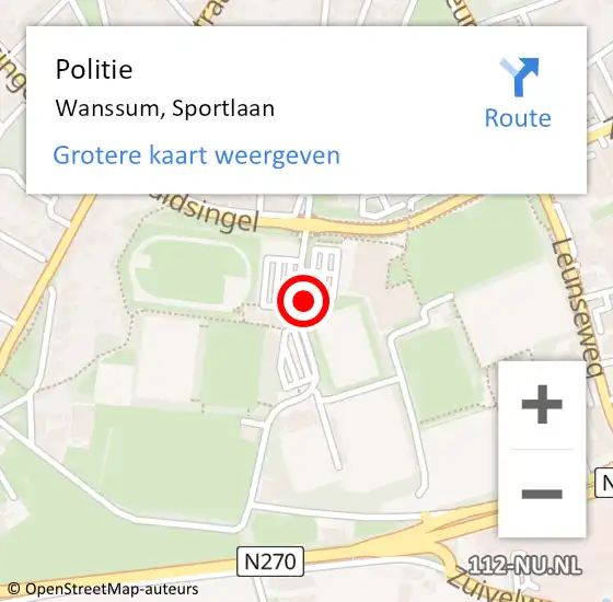 Locatie op kaart van de 112 melding: Politie Wanssum, Sportlaan op 9 november 2022 17:25
