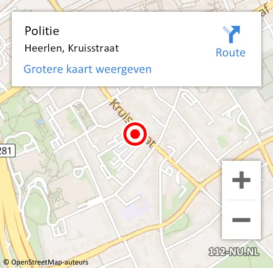 Locatie op kaart van de 112 melding: Politie Heerlen, Kruisstraat op 9 november 2022 17:37