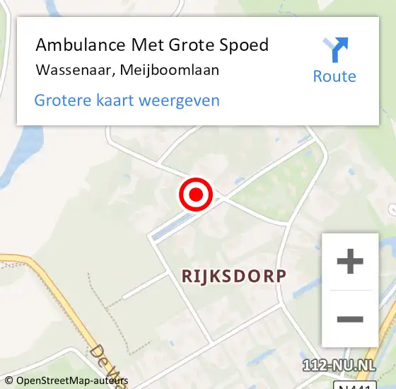 Locatie op kaart van de 112 melding: Ambulance Met Grote Spoed Naar Wassenaar, Meijboomlaan op 9 november 2022 17:42