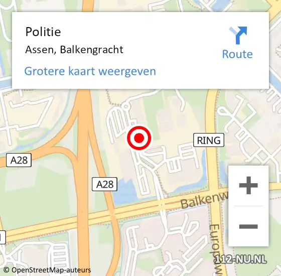 Locatie op kaart van de 112 melding: Politie Assen, Balkengracht op 9 november 2022 17:45