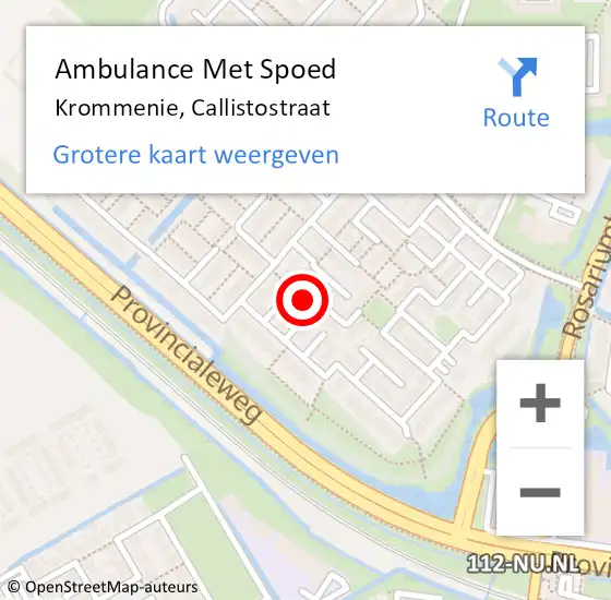 Locatie op kaart van de 112 melding: Ambulance Met Spoed Naar Krommenie, Callistostraat op 9 november 2022 17:46