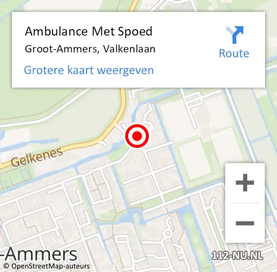 Locatie op kaart van de 112 melding: Ambulance Met Spoed Naar Groot-Ammers, Valkenlaan op 9 november 2022 17:51