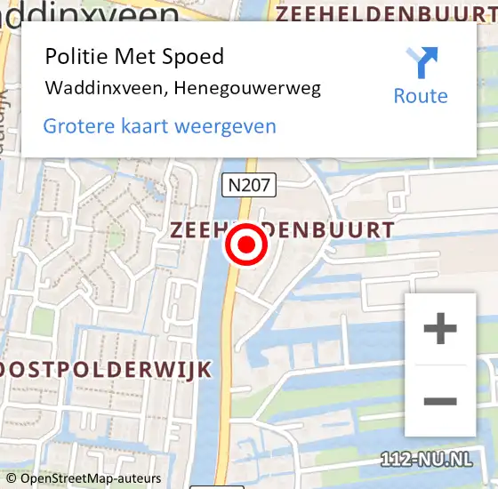 Locatie op kaart van de 112 melding: Politie Met Spoed Naar Waddinxveen, Henegouwerweg op 9 november 2022 17:53