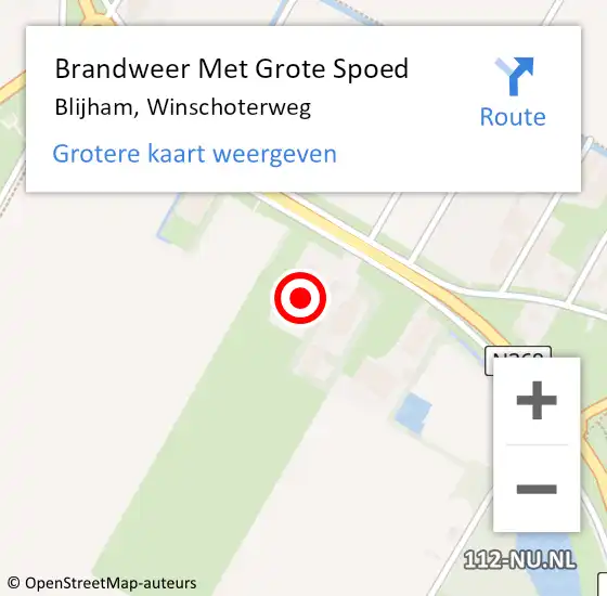 Locatie op kaart van de 112 melding: Brandweer Met Grote Spoed Naar Blijham, Winschoterweg op 9 november 2022 17:55