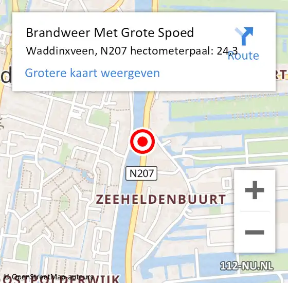 Locatie op kaart van de 112 melding: Brandweer Met Grote Spoed Naar Waddinxveen, N207 hectometerpaal: 24,3 op 9 november 2022 17:56