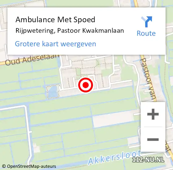 Locatie op kaart van de 112 melding: Ambulance Met Spoed Naar Rijpwetering, Pastoor Kwakmanlaan op 9 november 2022 18:01