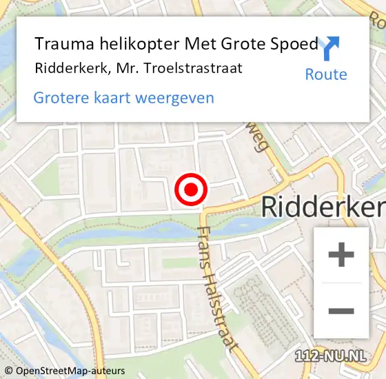 Locatie op kaart van de 112 melding: Trauma helikopter Met Grote Spoed Naar Ridderkerk, Mr. Troelstrastraat op 9 november 2022 18:34