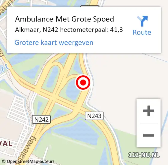 Locatie op kaart van de 112 melding: Ambulance Met Grote Spoed Naar Alkmaar, N242 hectometerpaal: 41,3 op 9 november 2022 18:42